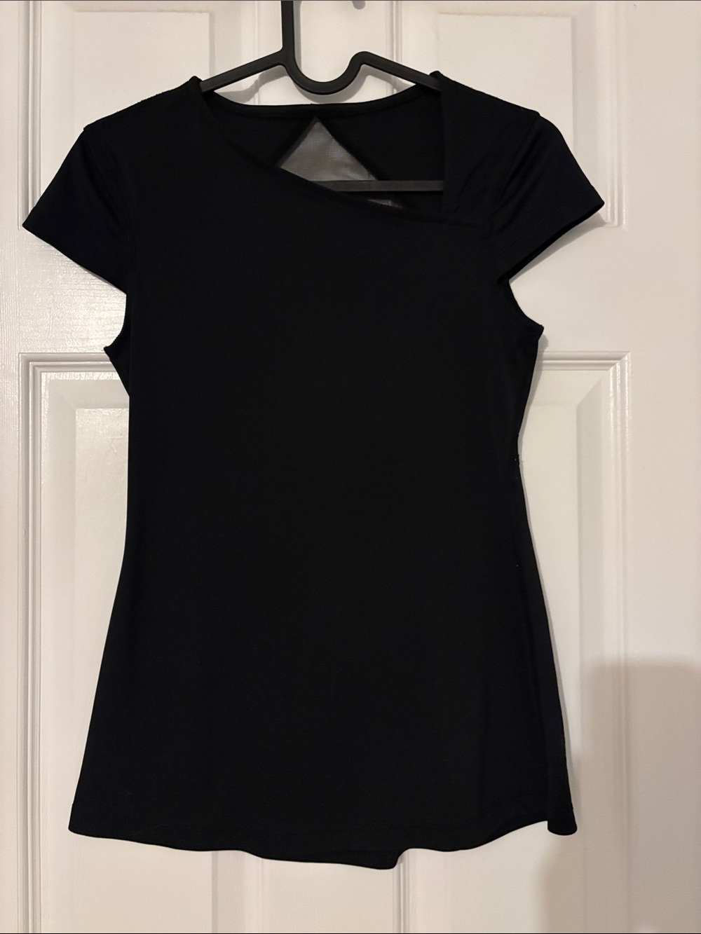 Karma Black Short Sleeve Top with asymmetrical neckline